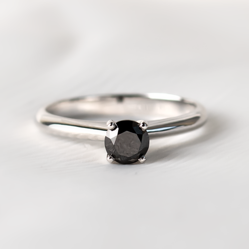 Platinum engagement ring with black diamond FLORA