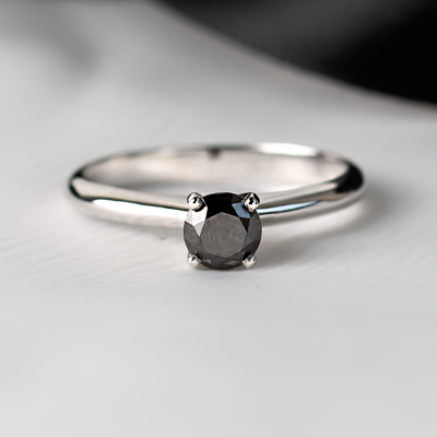 Platinum engagement ring with black diamond FLORA