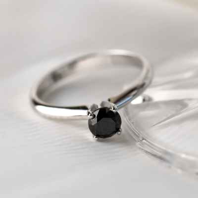 Platinum engagement ring with black diamond FLORA