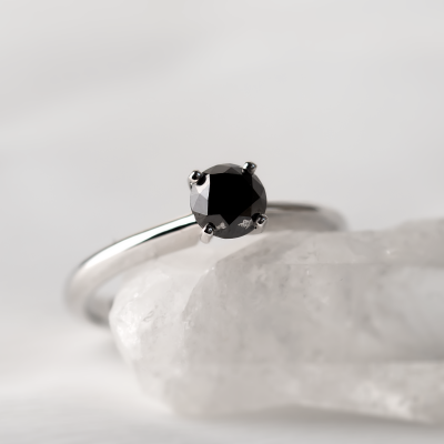 Platinum engagement ring with black diamond FLORA
