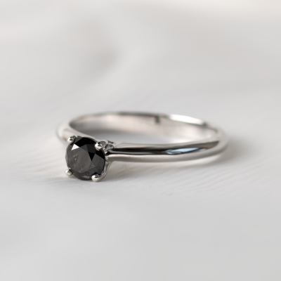 Platinum engagement ring with black diamond FLORA