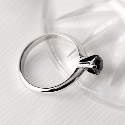 Platinum engagement ring with black diamond FLORA