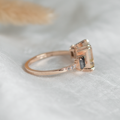 Vintage ring with rutilated quartz and salt and pepper diamonds FRANCI