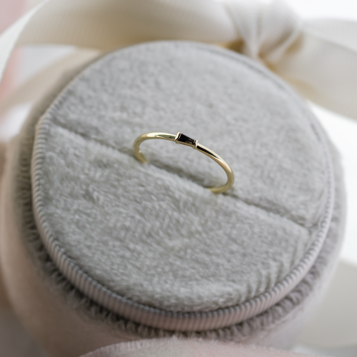 Gold ring with tapered baguette gray diamond GERRY