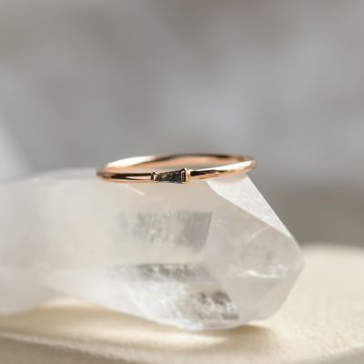 Gold ring with tapered baguette gray diamond GERRY