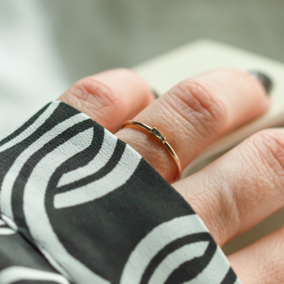 Gold ring with tapered baguette gray diamond GERRY