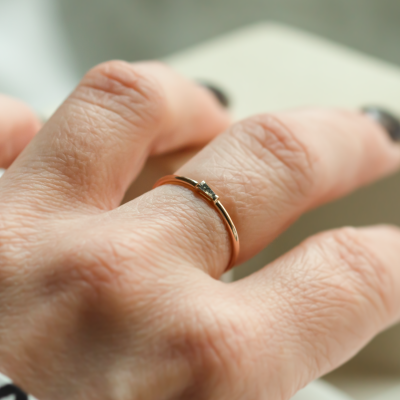 Gold ring with tapered baguette gray diamond GERRY