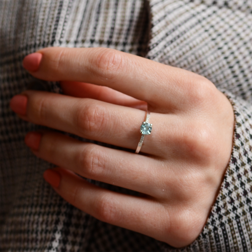 Blue topaz in gold ring with diamonds GINEVRA