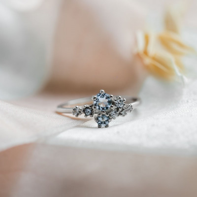 Cluster ring with aquamarines and diamonds GLACIER
