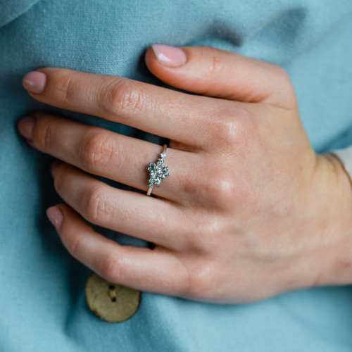 Cluster ring with aquamarines and diamonds GLACIER