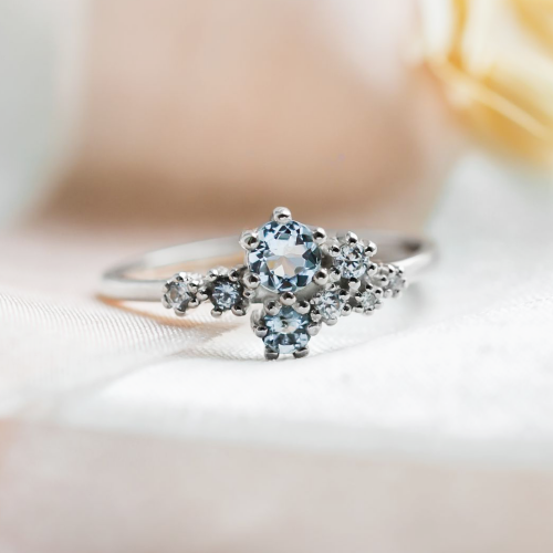 Cluster ring with aquamarines and diamonds GLACIER