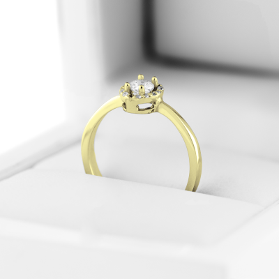 Zlatý zásnubní halo prsten s diamanty HALOY