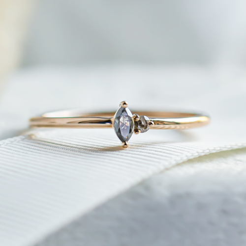 Gold minimalist cluster ring with salt and pepper diamonds KAIP