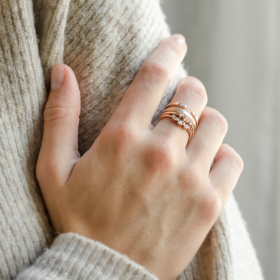 Gold minimalistic open ring with diamonds SILVIA