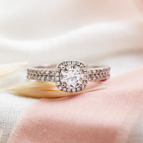 Diamonds and moissanite engagement ring KATI