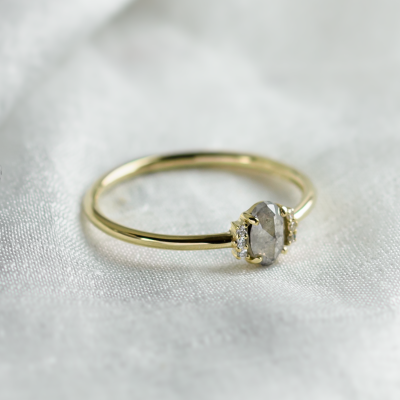 Vintage engagement ring with salt and pepper diamond and classic diamonds KYLA