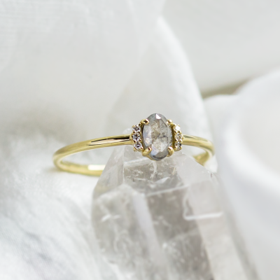 Vintage engagement ring with salt and pepper diamond and classic diamonds KYLA