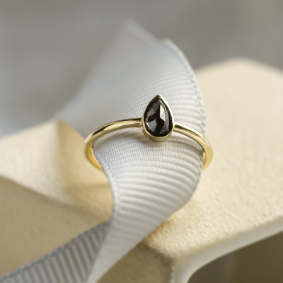 Minimalist engagement ring with pear salt and pepper diamond LAELIA