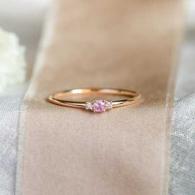 Minimalist pink sapphire and diamond ring LETIZIA