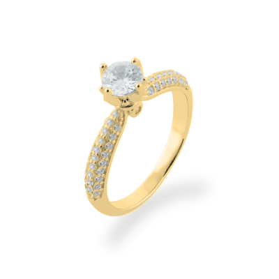 Zlatý zásnubní prsten s diamanty a moissanitem LIVKE