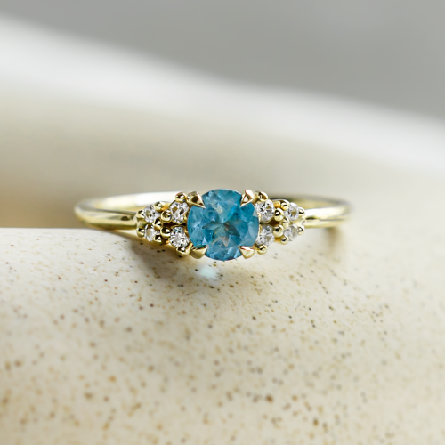 Gold ring with Swiss blue topaz and diamonds LUCIDE