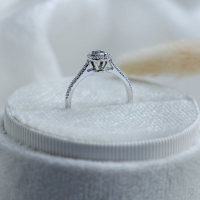 Halo engagement ring with salt and pepper diamonds MARILLA