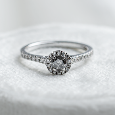 Halo engagement ring with salt and pepper diamonds MARILLA