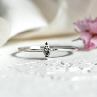 Minimalist engagement ring with marquise salt and pepper diamond MARKETA
