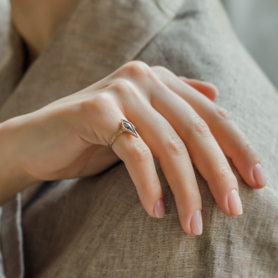 Gold unusual ring with kite salt and pepper diamond MATILDE