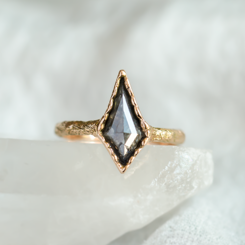 Gold unusual ring with kite salt and pepper diamond MATILDE