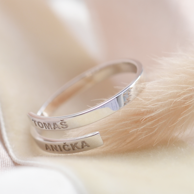 Silver spiral ring with kids names MATTEOS