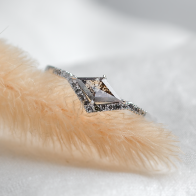 Unusual ring with salt and pepper diamond and side diamonds NICOLE