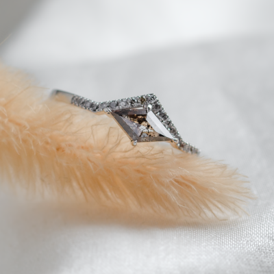 Unusual ring with salt and pepper diamond and side diamonds NICOLE