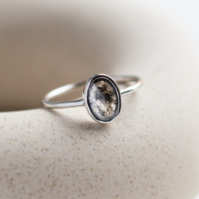 Gold oval salt and pepper diamond ring ONORATO