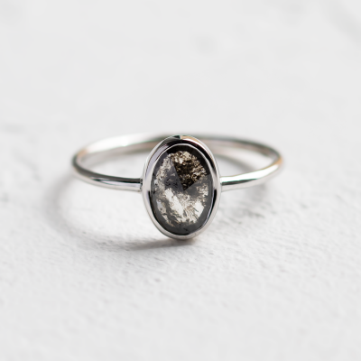 Gold oval salt and pepper diamond ring ONORATO