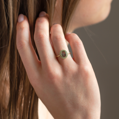 Gold ring in vintage style with salt and pepper diamond OPHELIA