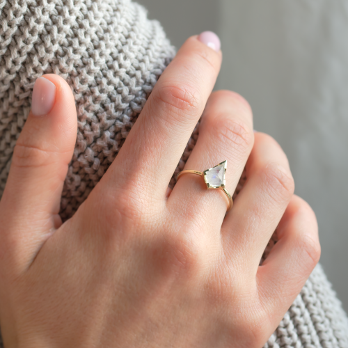 Gold ring with kite moonstone RACQUET