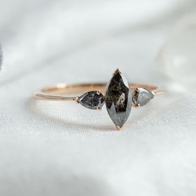 Unusual vintage engagement ring with salt and pepper diamonds RHEA