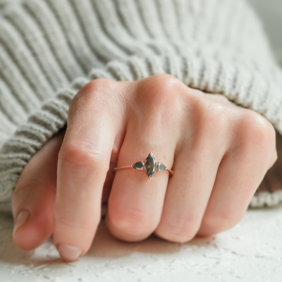 Unusual vintage engagement ring with salt and pepper diamonds RHEA