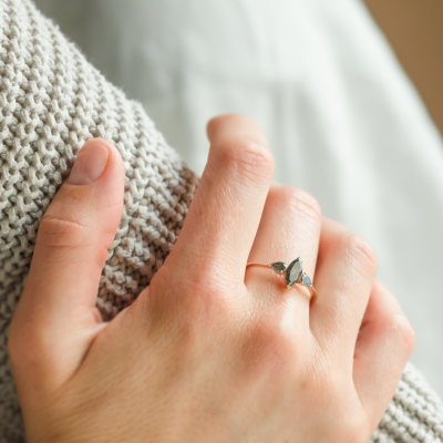 Unusual vintage engagement ring with salt and pepper diamonds RHEA