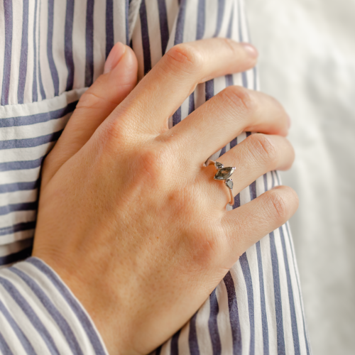 Unusual vintage engagement ring with salt and pepper diamonds RHEA