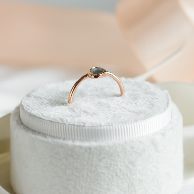 Gold bezel ring with salt and pepper diamond RIONA