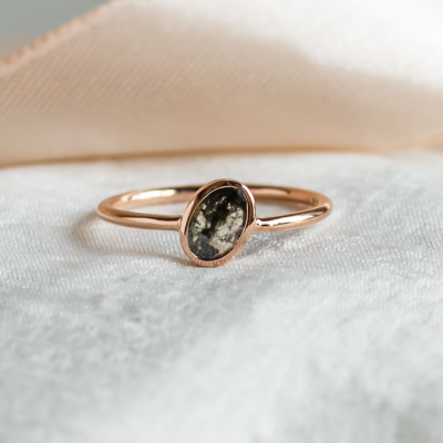 Gold bezel ring with salt and pepper diamond RIONA