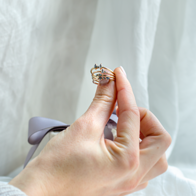 Minimalist cluster ring with salt and pepper diamonds ROWAN