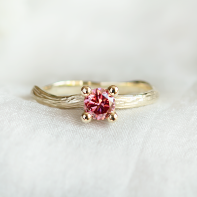 Pink lab grown diamond twig engagement ring ROWIK