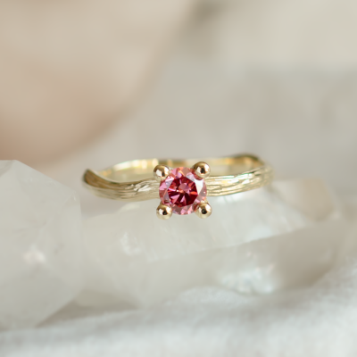 Pink lab grown diamond twig engagement ring ROWIK