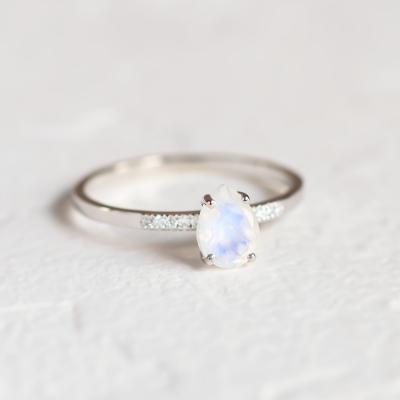 Gold ring with moonstone and diamonds ROXANE