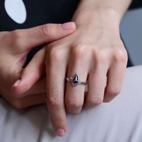 Set gold rings with salt and pepper diamond SALLY