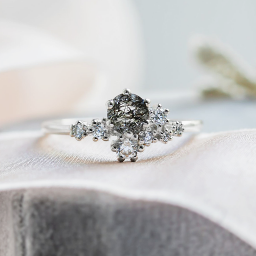 Cluster prsten s rutilovým křišťálem a diamanty SATURN