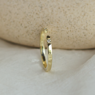 Gold minimalistic open ring with diamonds SILVIA